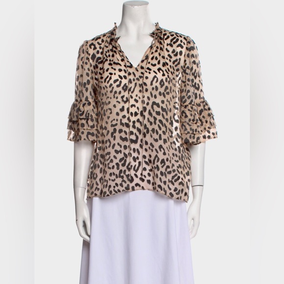 ALICE + OLIVIA- Animal Print Tie Neck Blouse - Picture 6 of 12